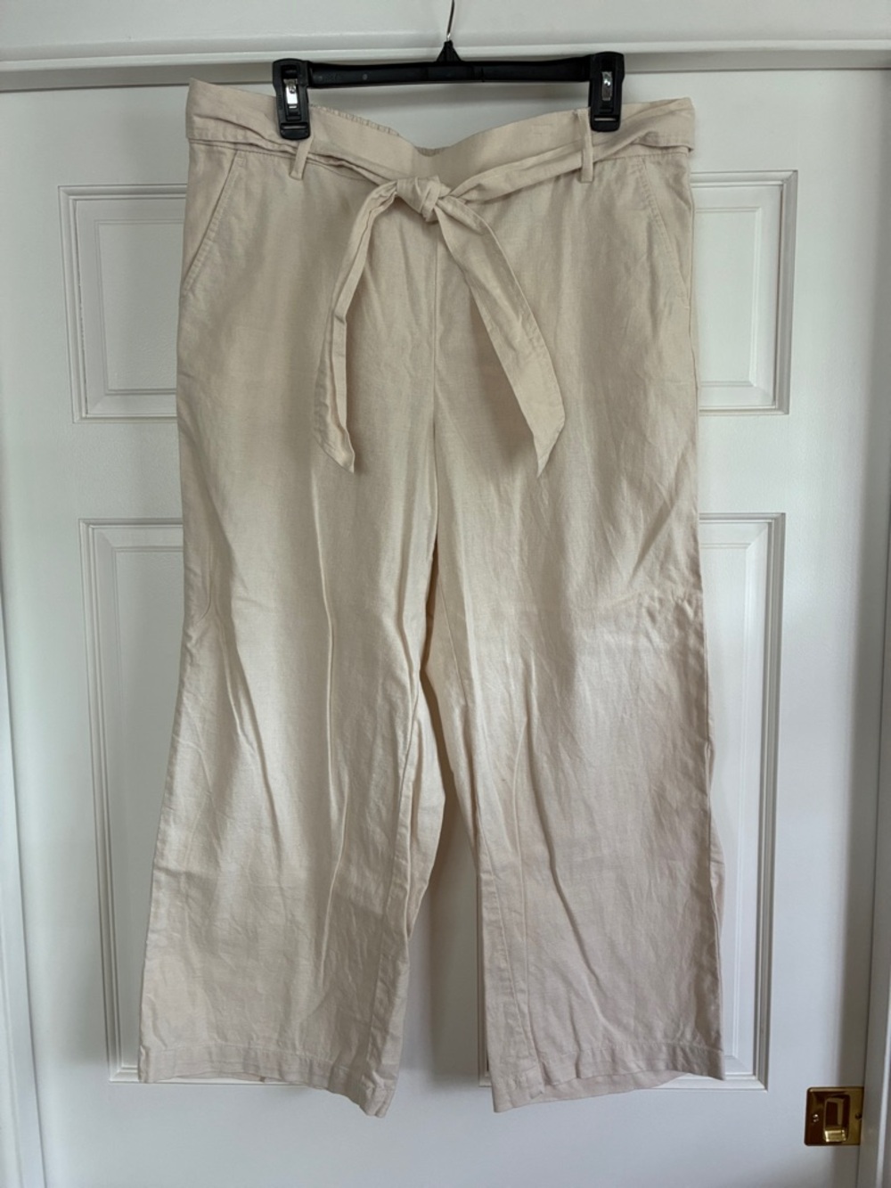 J. Crew Cream Wide-Leg Tie-Waist Pants